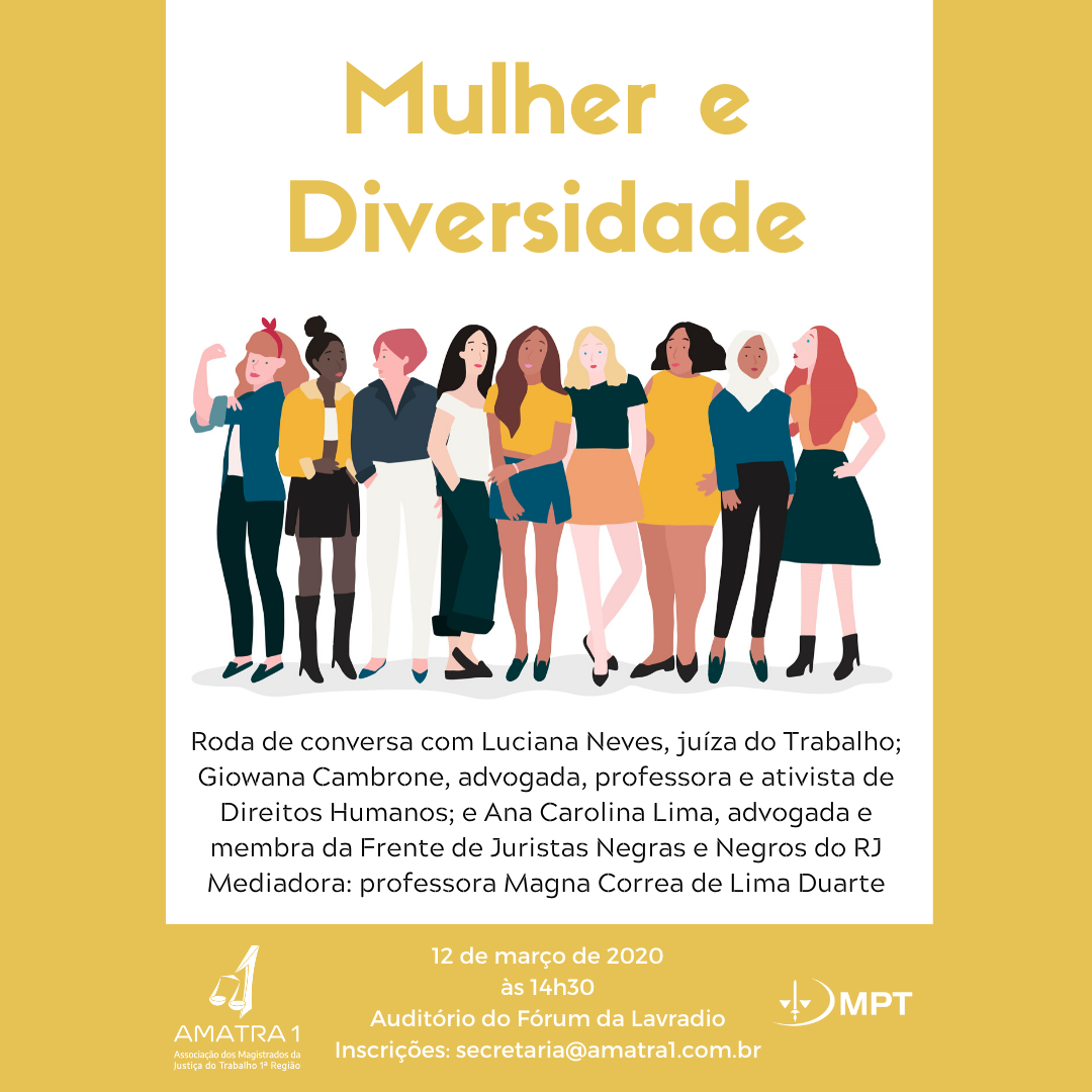 AMATRA1 e MPT promovem o debate ‘Mulher e Diversidade’ no dia 12